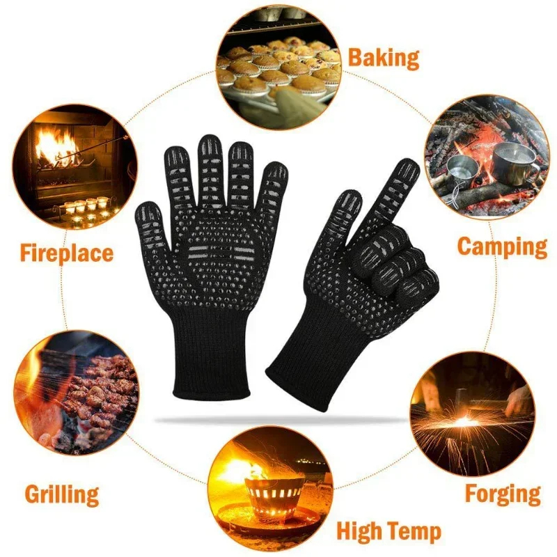 1/2 Stück hochtemperaturbeständige Grillhandschuhe, feuerfeste Ofenhandschuhe 500 800 ℃ Wärmeisolierende Mikrowellenhandschuhe zum Grillen