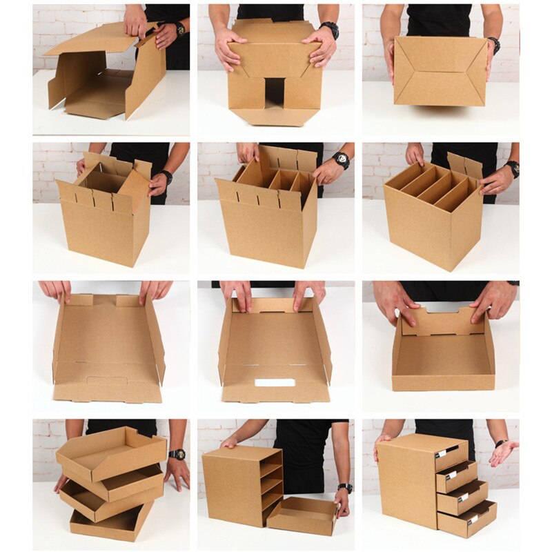 Kraft Paper Letter Files Case Box Multifunction 3 Layers Drawer Document Home Office Desktop Books Stationery Cosmetic Storage