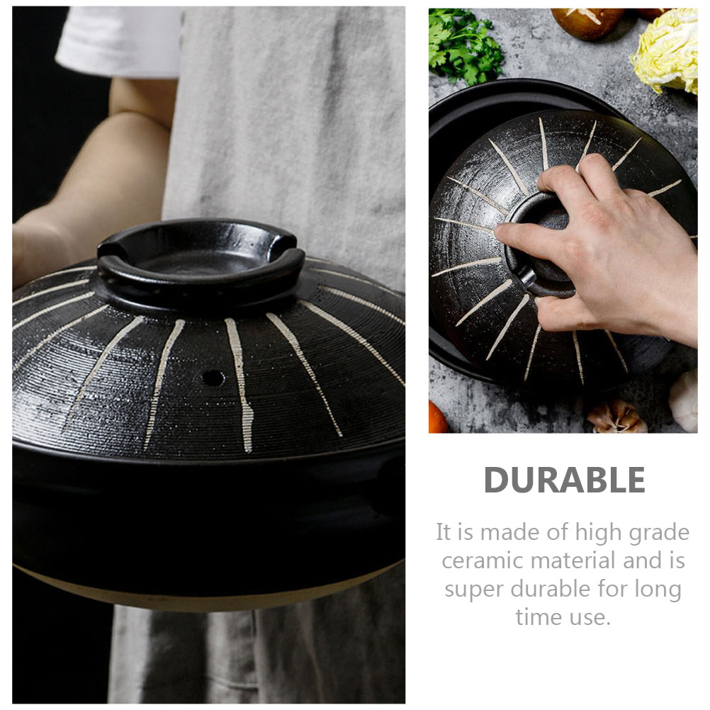 1Pc Home Cooking Pot with Lid Ceramic Cooking Pot Delicate Home Cook Ware (Black)