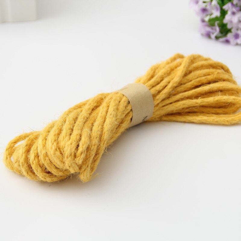 6mm naturalna juta sznurka pasek z juty liny konopne strona sznureczki do pakowania prezentów ślubnych nici DIY Craft wykonany ręcznie dekoracyjny Pet drapanie: yellow