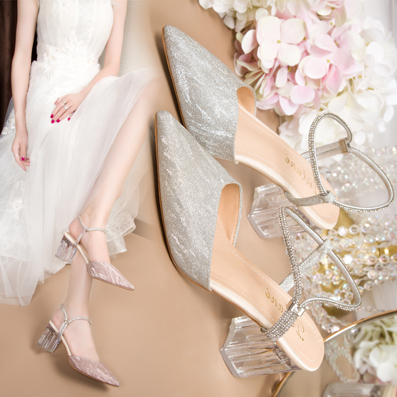 Comemore Pailletten Shiny Leder Dame Sandalen Slingback Spitz Frauen Elgant Schuhe Rhineston Strap High Heel Party High Heels