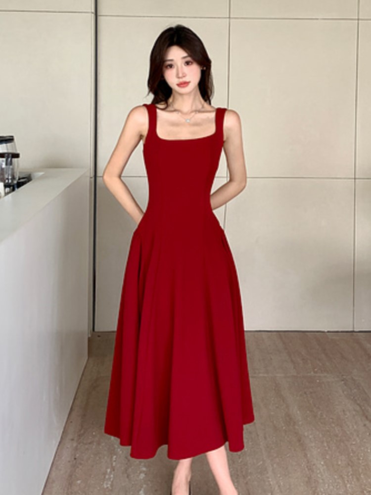 Elegante rot Abendkleider für Damen, ärmellos, für Hochzeitsgäste, Spaghettiträger, A-Linie, weiß, Party, weibliches Abendkleid, Vestidos