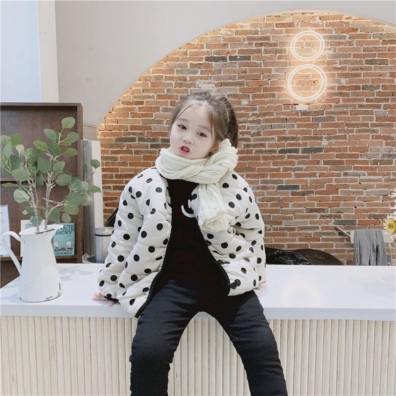 Children's Down Jackets Winter Toddler Girl Polka Dot Warm Jackets Kids Parkas Toddler Girl Plus Velvet Thick Coat 2-8Y