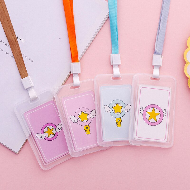 16 Styles Lovely Transparent ID Card Badge Holder Practical Kids Student Use Name ID Card Case Cover With Long Lanyard