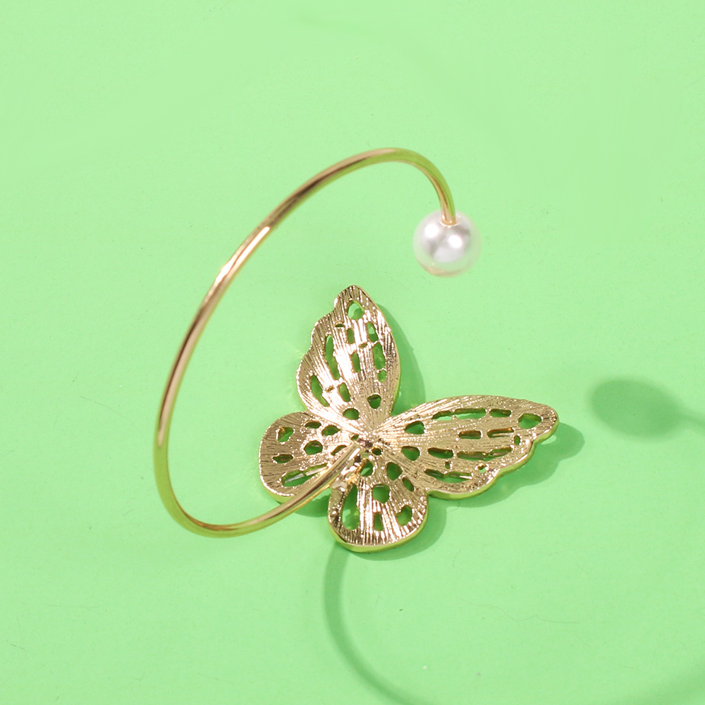 AOMU della Cavità di Modo di Strass Arco Aperto Del Braccialetto per Le Donne D'imitazione Della Perla del Branello Del Braccialetto Del Braccialetto del Metallo Geometrica Dei Monili