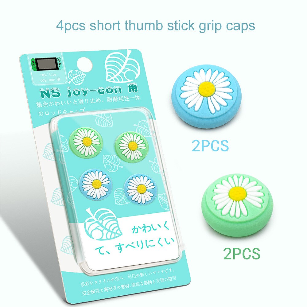 Cute Chrysanthemum Humb Grip Cap Animal Crossing Rocker Caps JoyCon Joystick Cover Shell For Nintendo Switch Accessories: Green