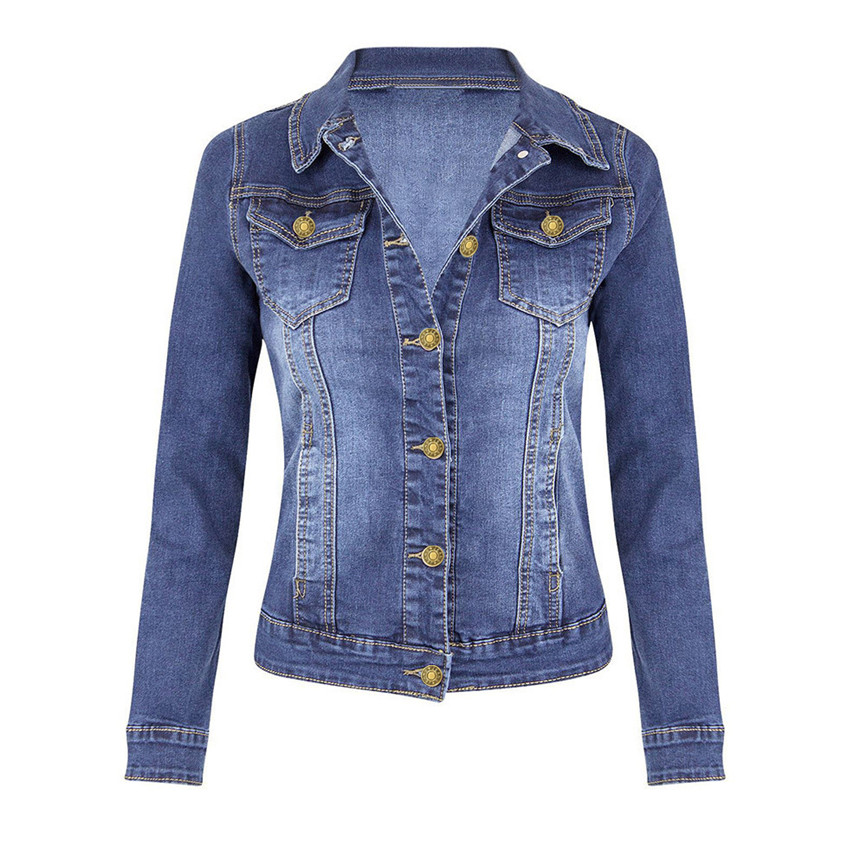 Women's Denim Jacket Short Women's Casual Coat Long Sleeve Pocket Button Coat Female Bomber Jackets Windbreaker Woman: Blue / XL