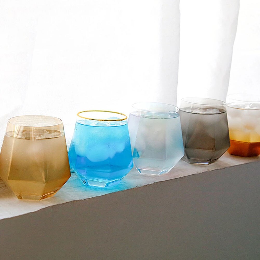 300ml Diamond Shape Glass Cup Bar Restaurant Water Whisky Cocktail Coffee Mug Crystal Wine Glass Kitchen Drinkware