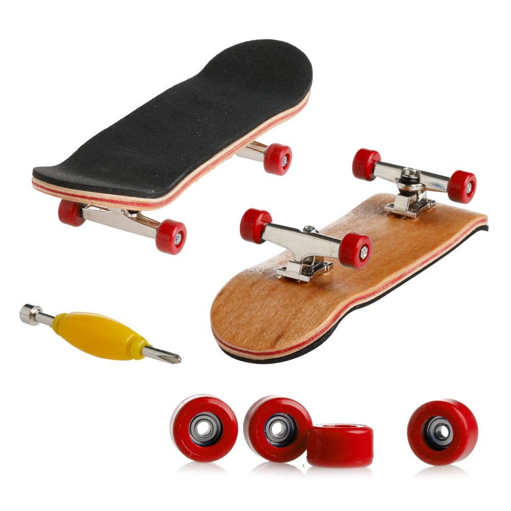 Træ fingerboard finger skateboard træ basale fingerboars med lejer hjul skum tape sæt finger skateboards: Rød