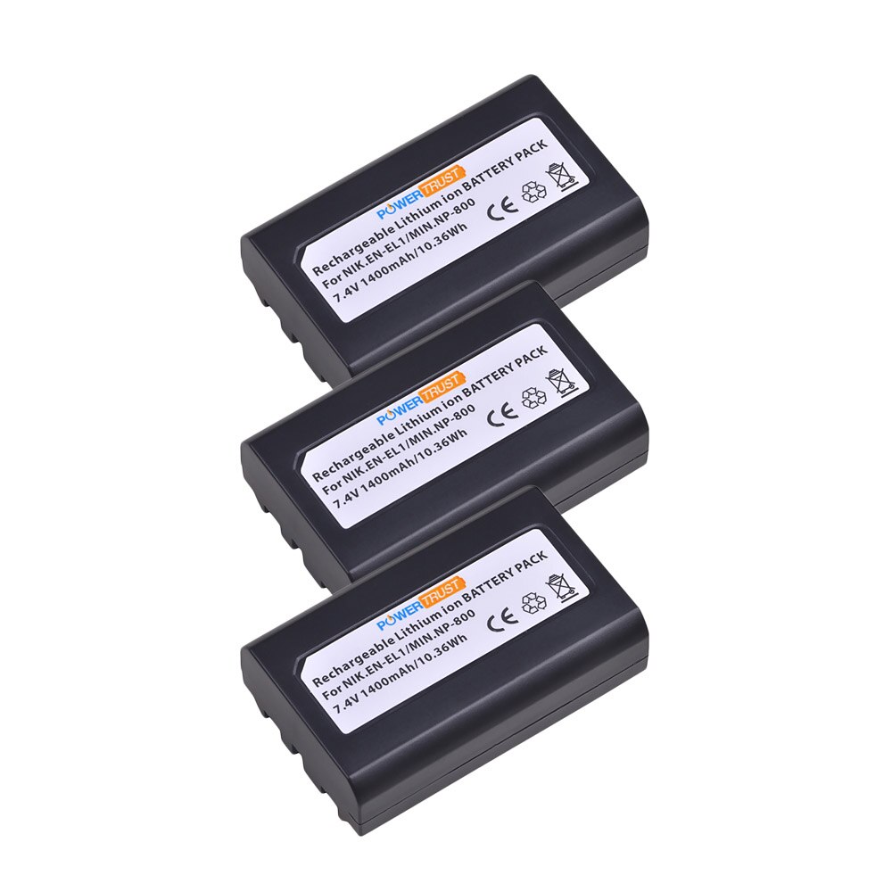 PowerTrust EN-EL1 ENEL1 Battery 1400mAh for Nikon EN EL1 CoolPix 4300 5400 8700 500 775 880 885 990 995 Bateria: 3Battery