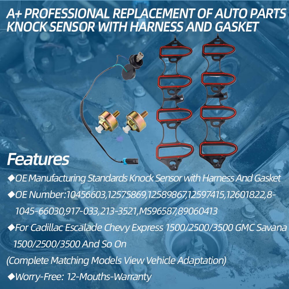 G-Parts 12601822 213-3521 89060413 12589867 Knock Sensor Wire Harness Kit With Intake Manifold Gasket Kit For Silverado Sierra