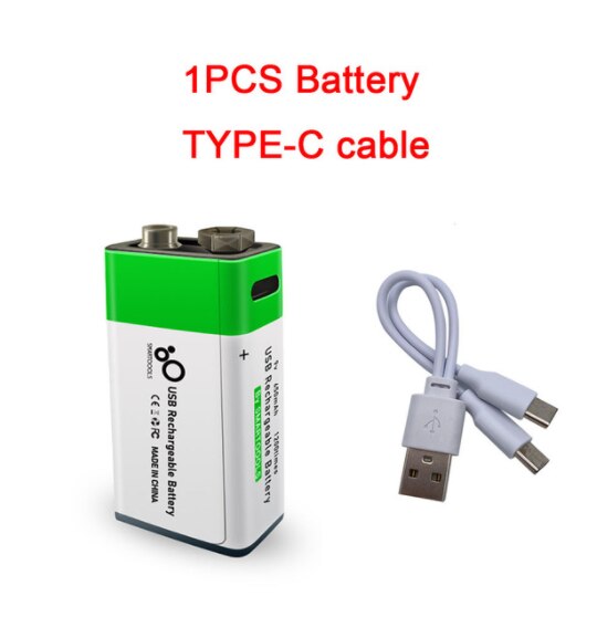 9V 650mAh li-ion Rechargeable battery Micro USB Batteries 9 v lithium for Multimeter Microphone Toy Remote Control KTV use: 1 PCS battery cable