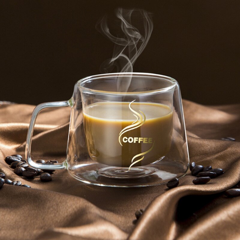 Kaffemugg espressokopp termoglas dubbelväggiga höga borosilikatmuggar xjs 789
