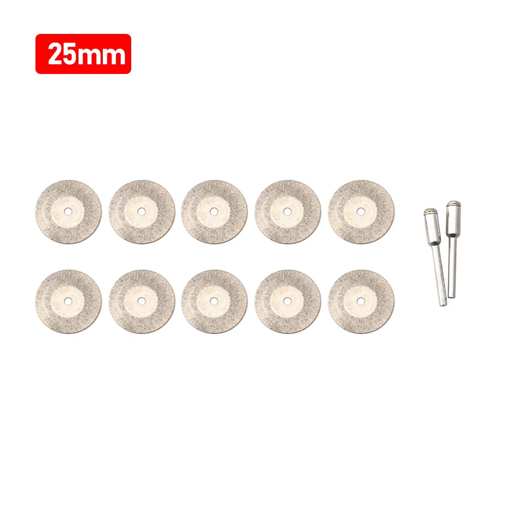 10pcs/set 30mm Diamond Cutting Discs +2 Arbor Shaft CutOff Blade Drill Bit Dremel accessories Rotary Tool Abrasive Cut Metal: 25mm