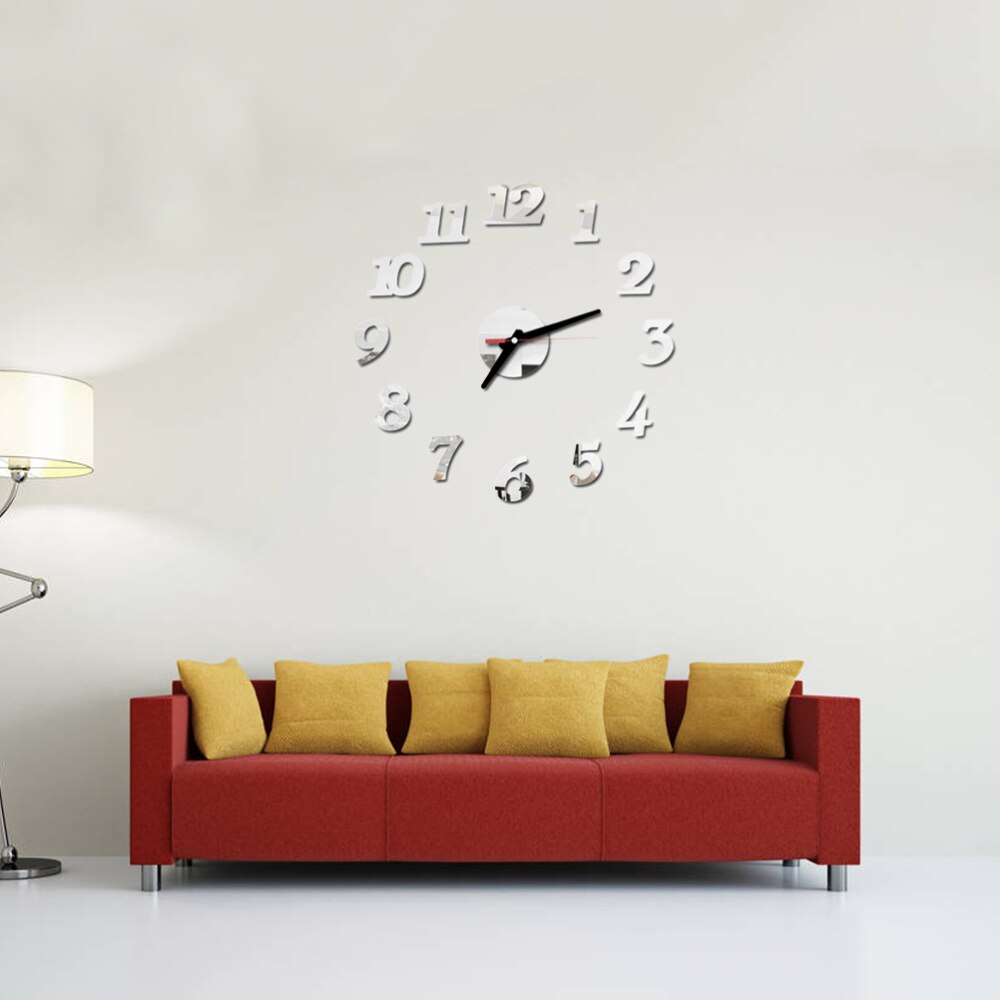 Frameless DIY Wall Clock Arabic Numbers Adhesive Modern Art Wall Clock Silent 3D Acrylic Sticker Home Decorations for Living Roo