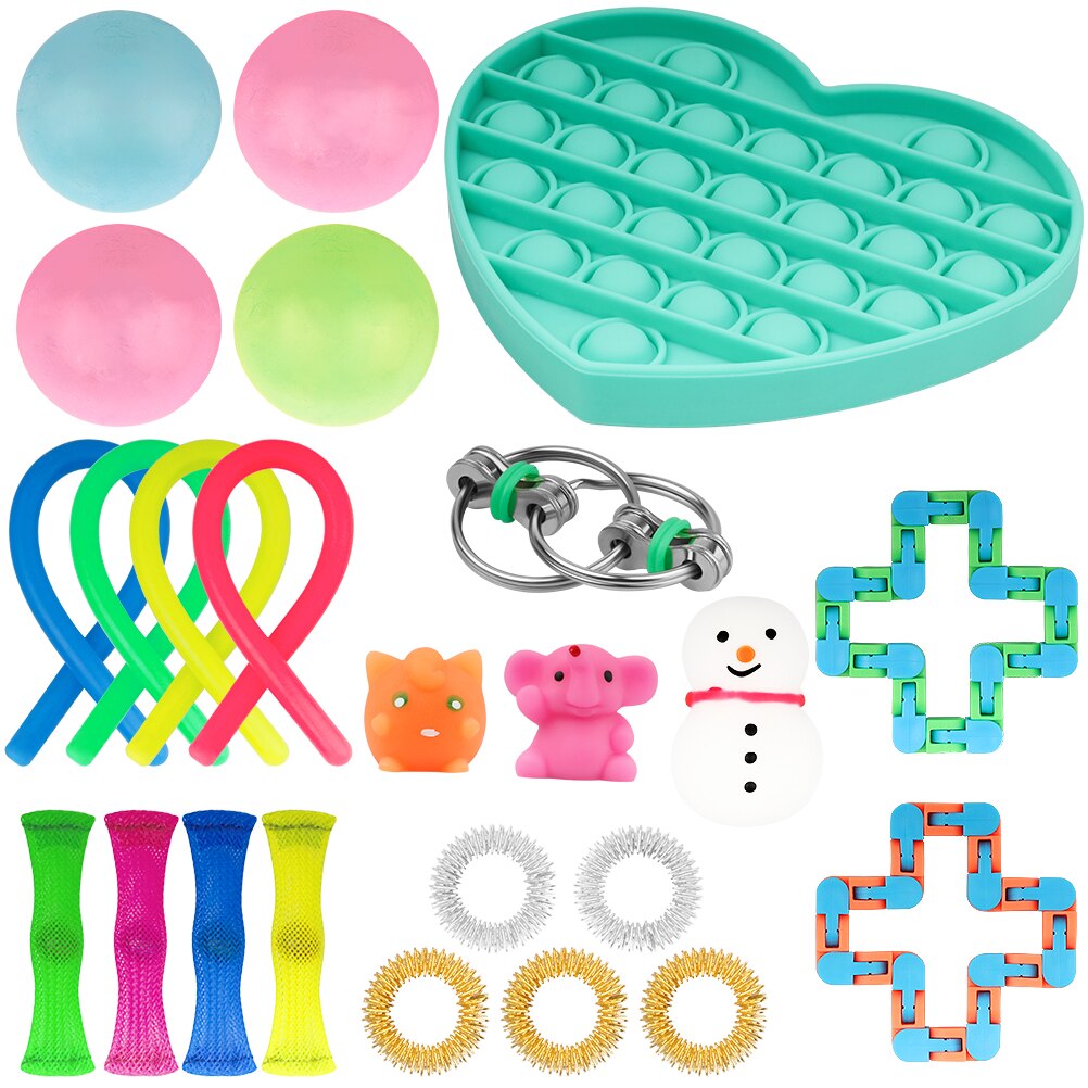 32PCS Pack Fidget Sensory Toy Set Stress Relief Toys Autism Anxiety Relief Stress Pop Bubble Fidget Sensory Toy For Kids Adults: Navy Blue