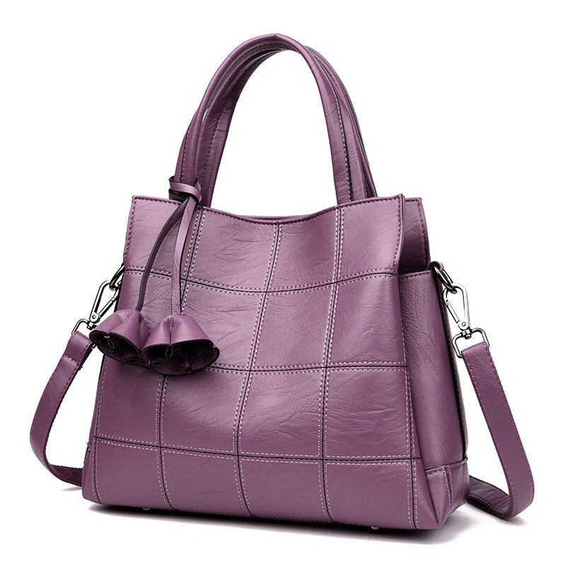 Yiyi's Manufacturer direct sales middle aged mother lady handbag versatile soft leather women's bag three layer large ca: purple