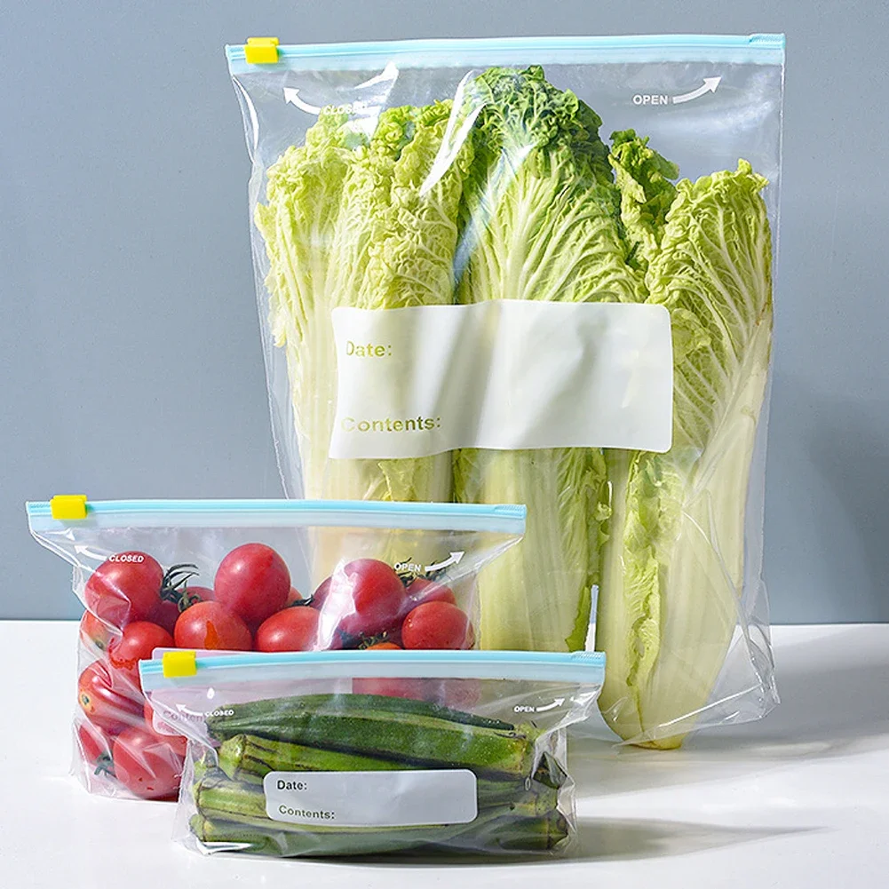 10/20Pcs Reusable Zipper Bag Stand Up Zip Shut Plastic Freezer Bag Fruit Vegetable Ziplock Kitchen Food Storage Organizer Pouch