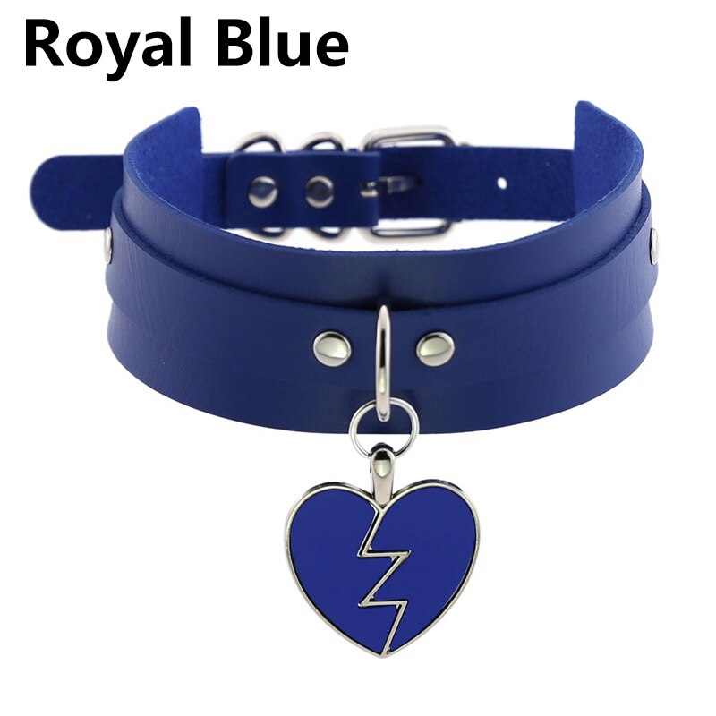 Frauen Männer Charm Herz-Form Anhänger Kragen Choker Halskette Schmuck Breiten Leder Einstellbare Halsband Partei Schmuck Zubehör: Royal Blue