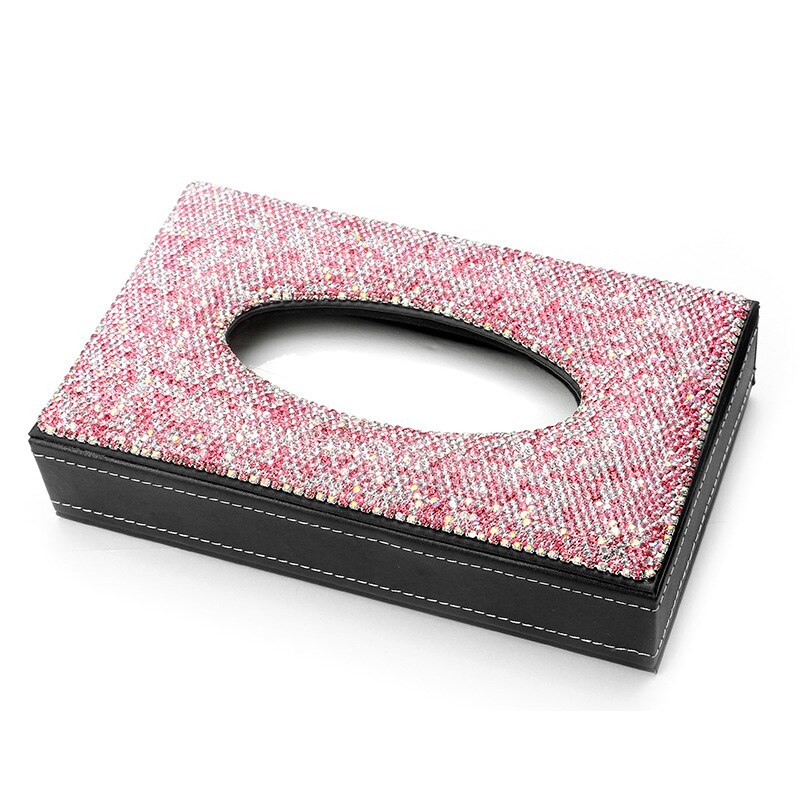 Voiture strass luxueux boîte à mouchoirs rangement serviette ensembles salle de bain Auto chambre serviette support de la boîte boîte à mouchoirs en cuir PU: Pink  Cover