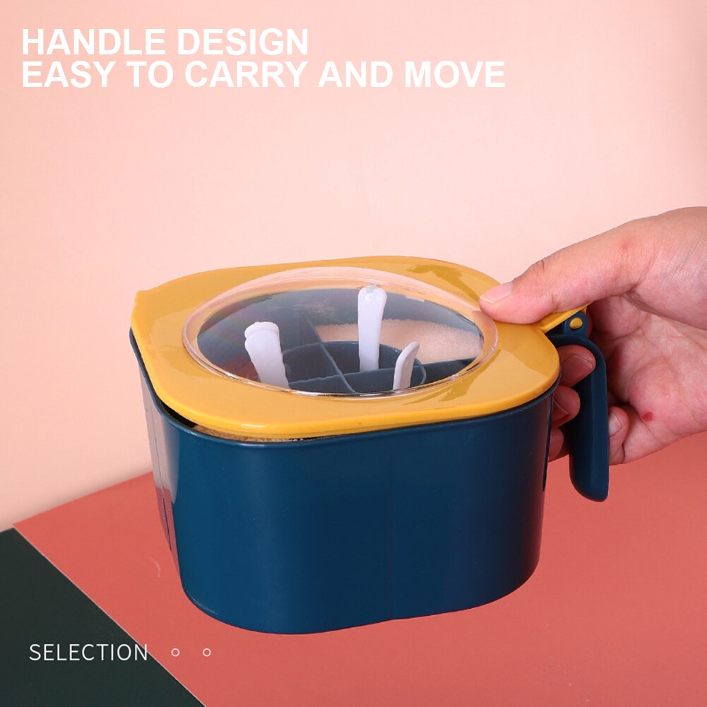 4 Grids Seasoning Box Salt Pepper Sugar Spices Storage Box with Spoon Lid Plastic Condiment Container Jar Kitchen Accessories