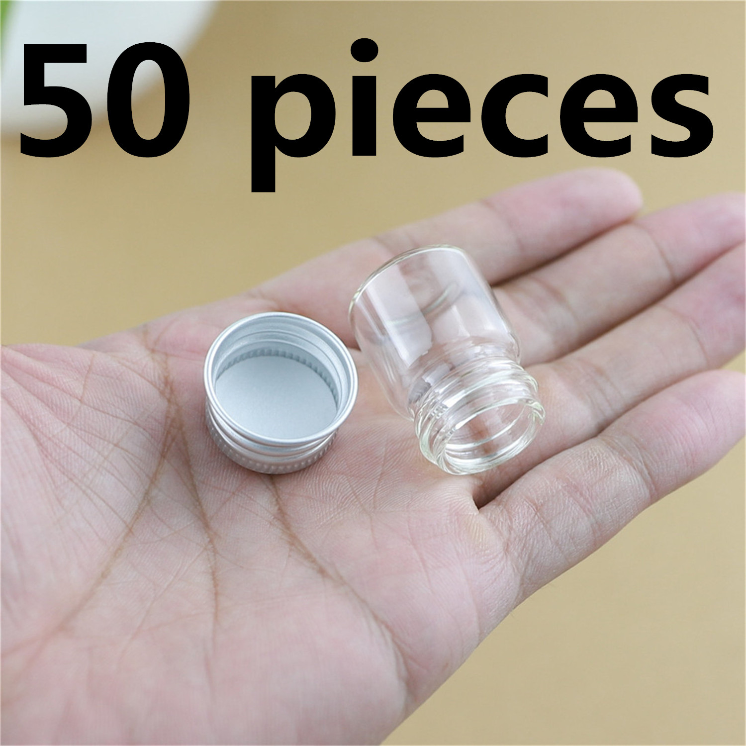 50/100 Uds. Mini tarros de vidrio bonitos de 5ml tapa de rosca plateada 13 × 22 × 30mm pequeñas botellas de vidrio tapas de aluminio pequeño frasco decorativo: green