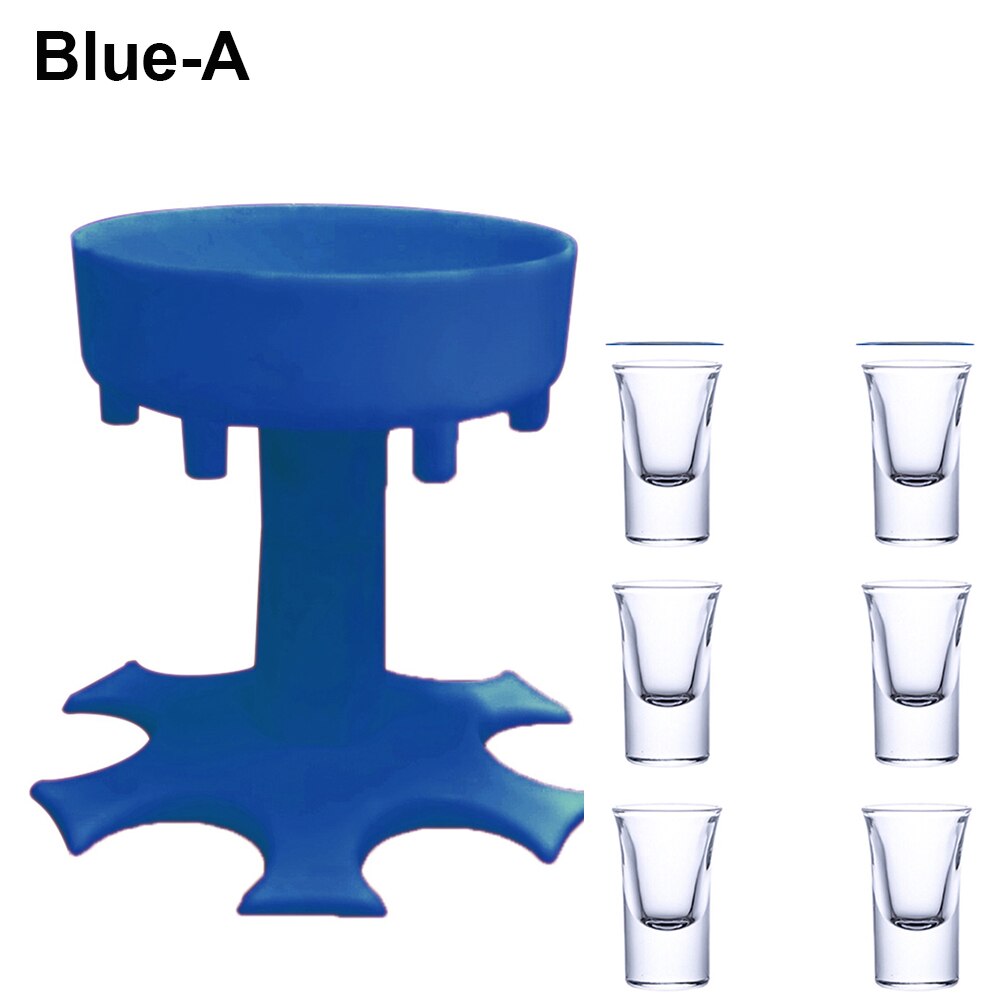 6 Shot Beverage Glass Dispenser Holder Portable Wine Dispenser Pourer Drinking Bar Shot Dispenser Party Bar Accessory: Blue-A