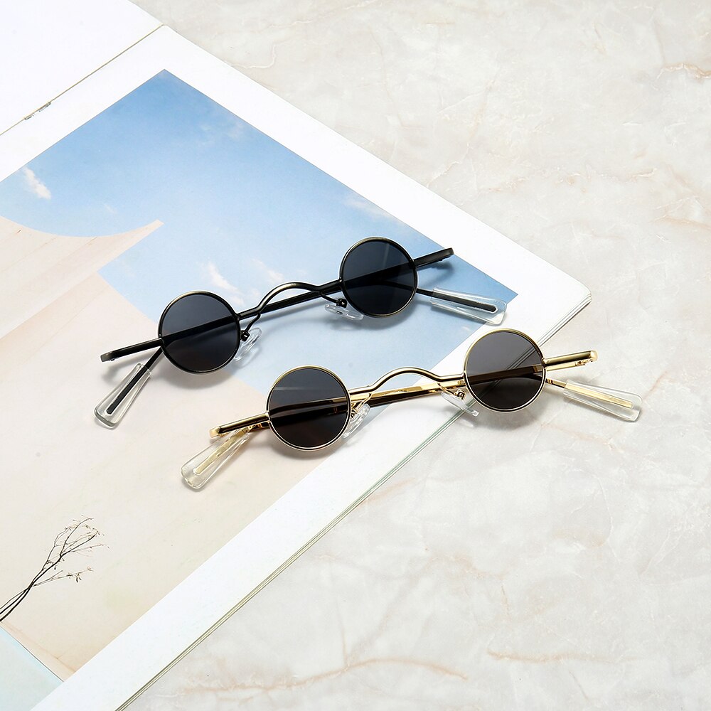 Mini gafas de sol Retro redondas para hombre, montura metálica dorada, negra, roja, pequeñas gafas de sol redondas enmarcadas, accesorios para el cuidado de los ojos