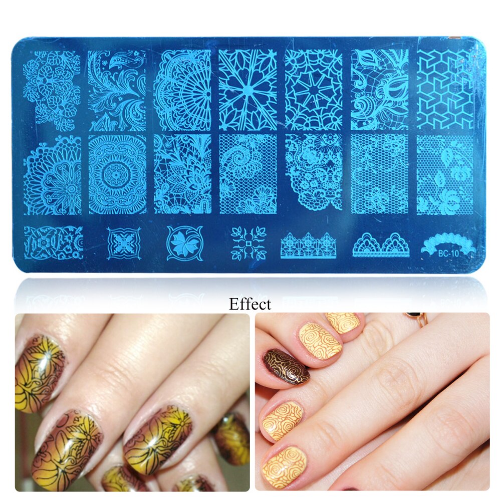 1 sæt blonde stempelplade til nail art blomst 3d overførselstryk stencil stamper skraber manicure stempel værktøj chbc 01-20