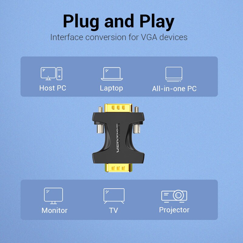 Vention VGA Coupler 15 Pin VGA Male to VGA Feamle Adapter HD15 Female to Female Gender with Gold-Plated for PC TV SVGA Adapter