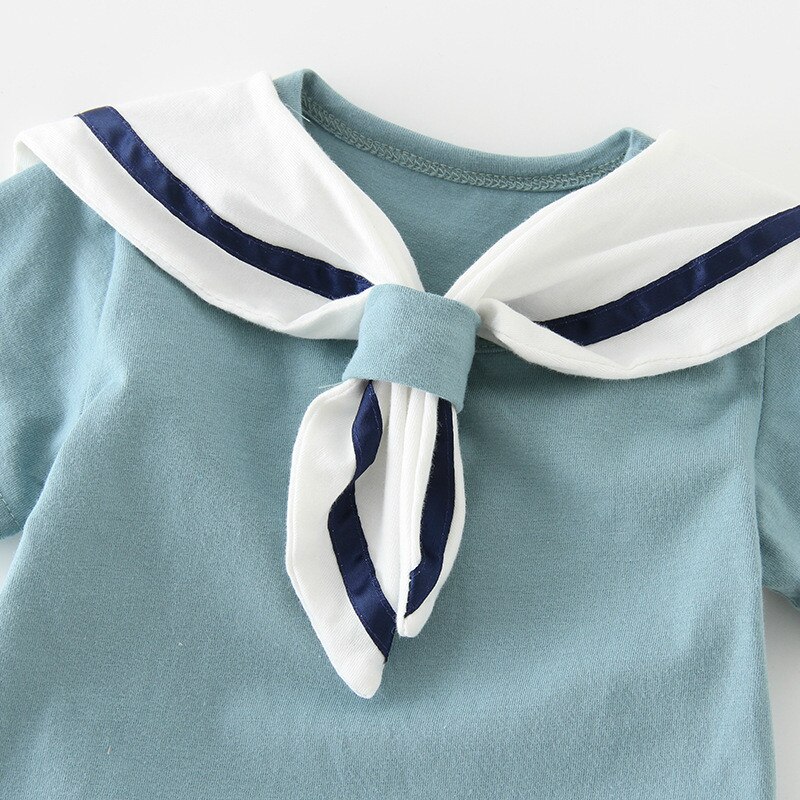 Summer baby one-piece clothes pure cotton short-sleeved baby triangle romper romper small navy style children's bag fart clo