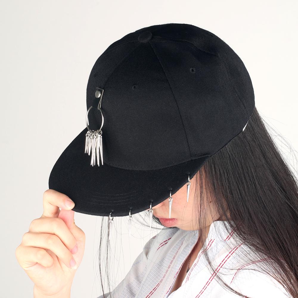 Punk Rock estilo Hip Hop sombreros Unisex anillo de Metal gorra de béisbol negro Snapback Cap Tide K Hop gorra deportiva para hombre nueva para mujer