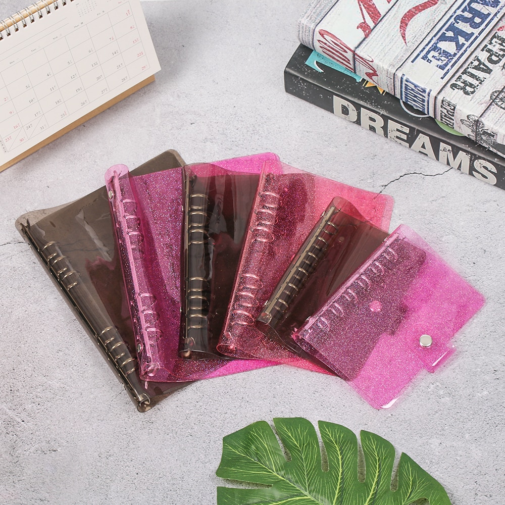 A5/A6/A7 PVC Rainbow Loose Leaf Binder Notebook Diary Cover File Folder Notepad Planner Clip Office School Supplies Black/Pink