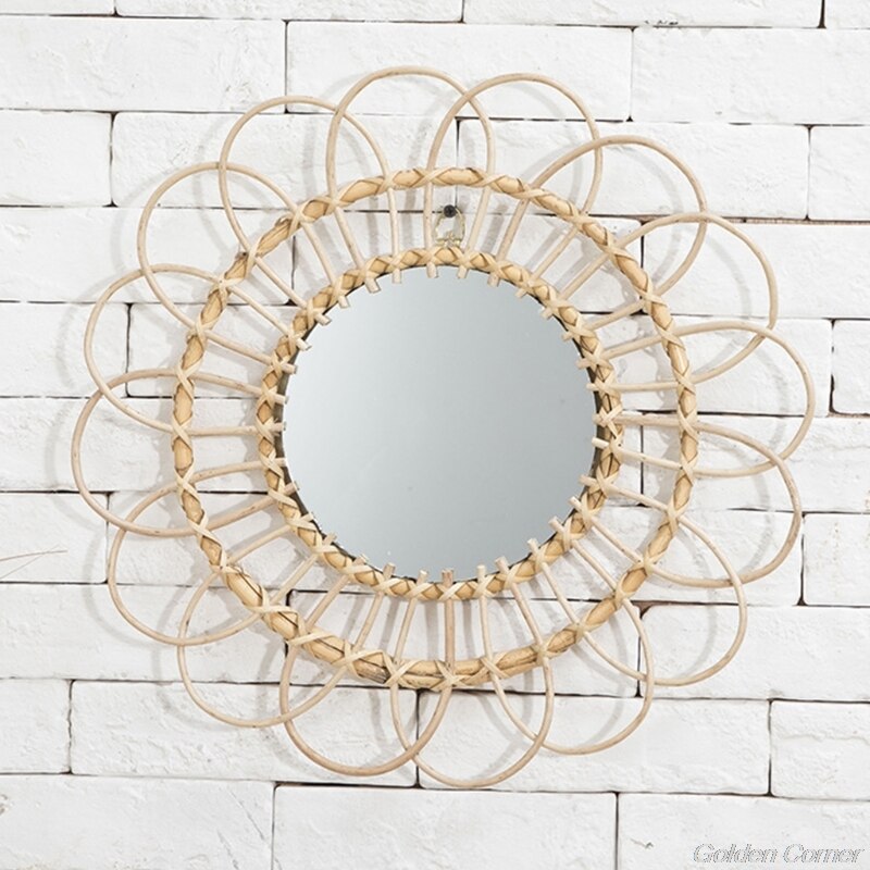 Rattan arte inovadora decoração homestay maquiagem espelho de vestir banheiro parede pendurado espelhos d23 20 dropshipping: 3