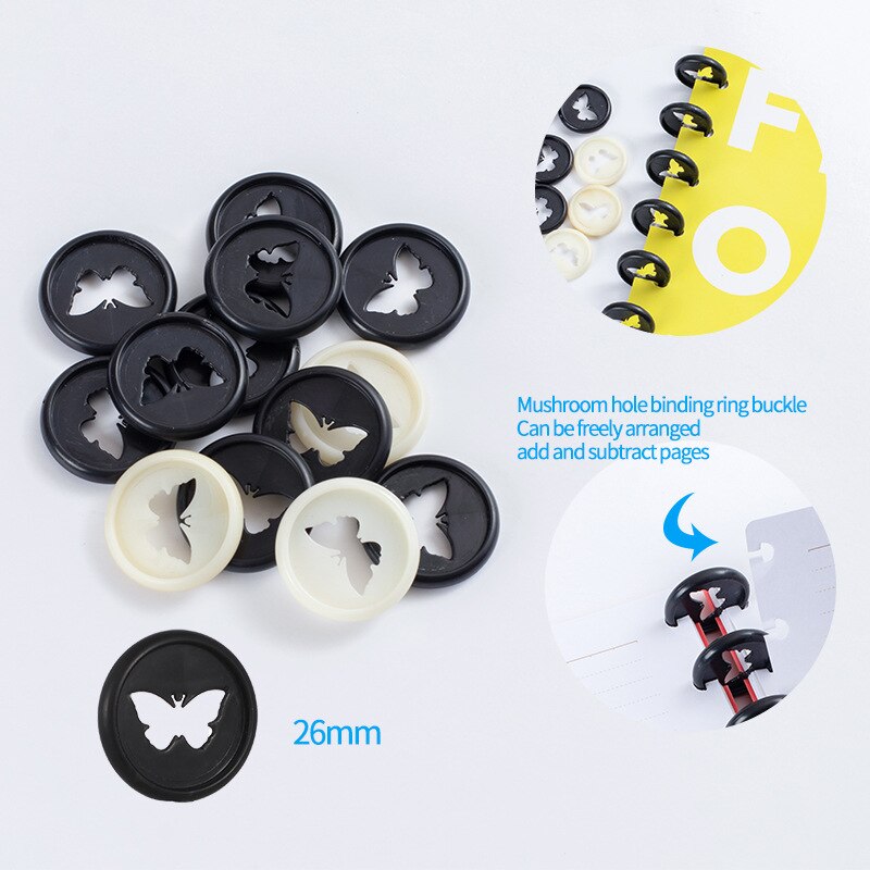 100 stk butterfly champignon hul knap plast skive skole gør-det-selv bindeskive løsblade notesbog ring spænde plast bind ring