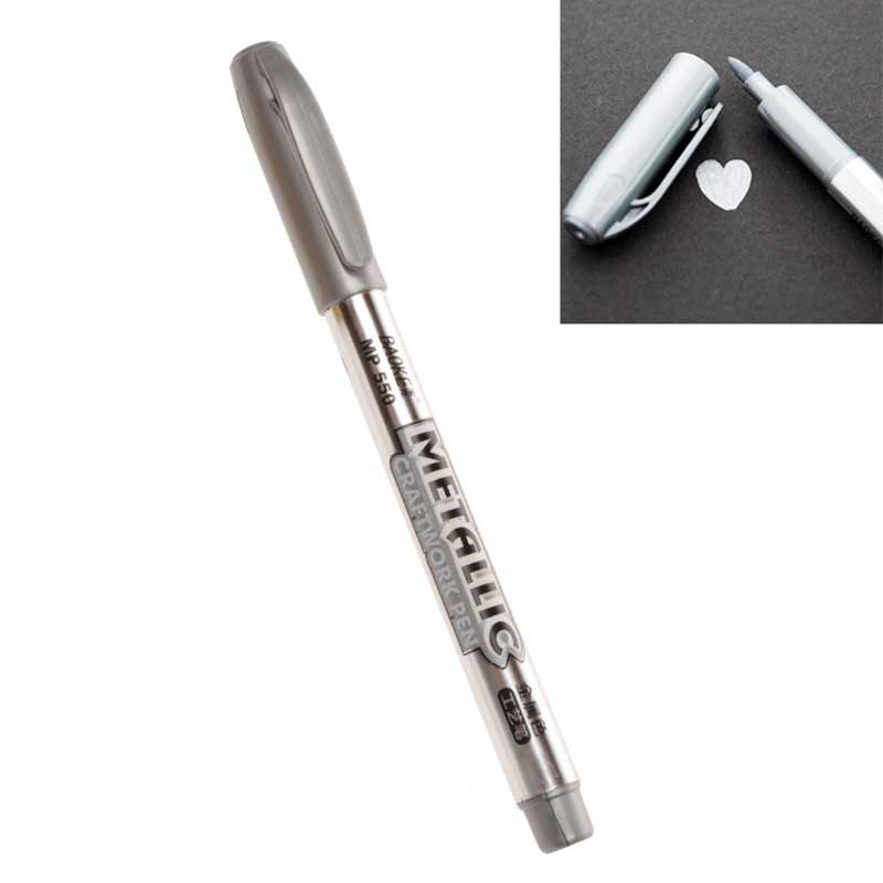 1 Pcs Diy Metalen Waterdichte Permanente Verf Marker Pennen Goud Zilver 1.5Mm Voor Glas Metalic Stof Markers Ambachten Pennen: 1pcs Silver