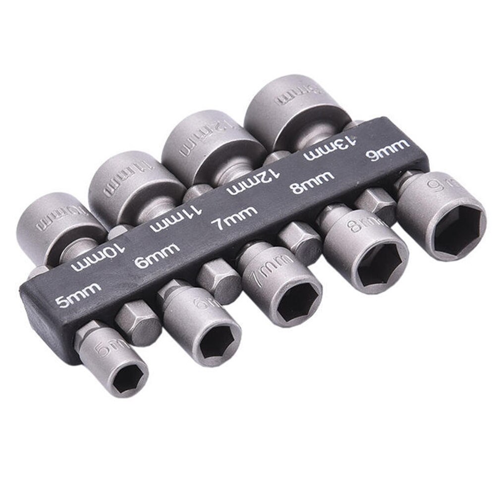 9 stuks 1/4 "Hex Shank Schroevendraaier Moer Driver Boor Socket Wrench Schroef 5-13mm Magnetische Moer driver Set Socket Adapter