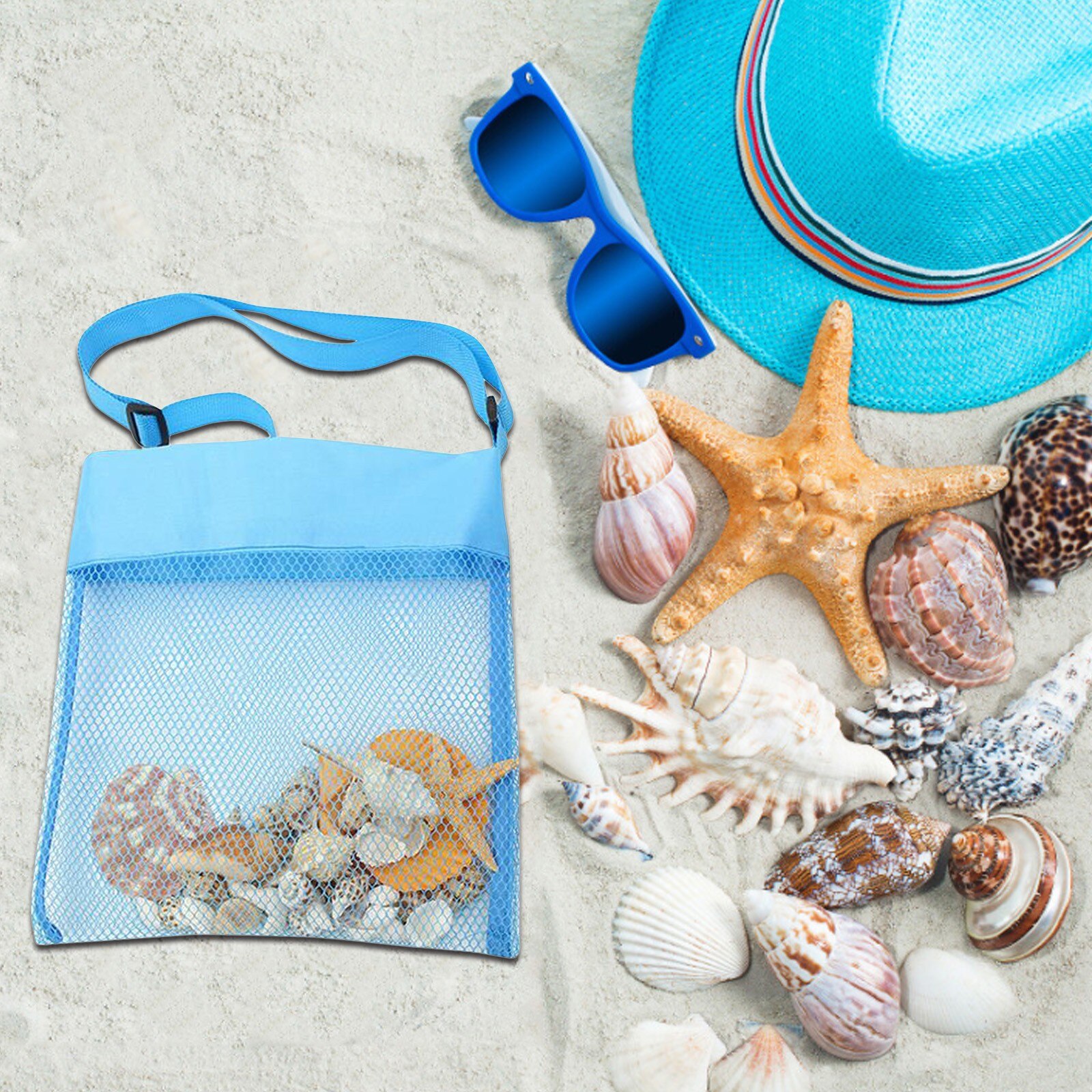 Kleur Kinderen Mesh Strand Ademend Zee Shell Tassen Verstelbare Draagriemen Essentiële Tools Voor Bezoek De Strand # G: BU
