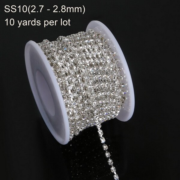 10 yard Transparent Rhinestone For Cloth Applique Chain Bridal Wedding Dress Costume Trim DIY Sewing Accessories Clothes: SS10 silver