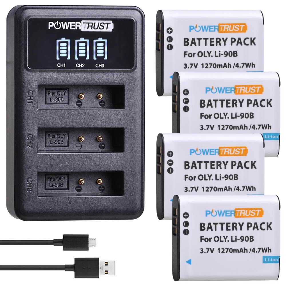 Batería y cargador para Olympus Tough LI-90B, LI-92B tg-tracker SH-1 SH-2, TG-6, IHS, TG-5, SP-100, Li90B, TG-1, 4 Uds.: 4battery and charger