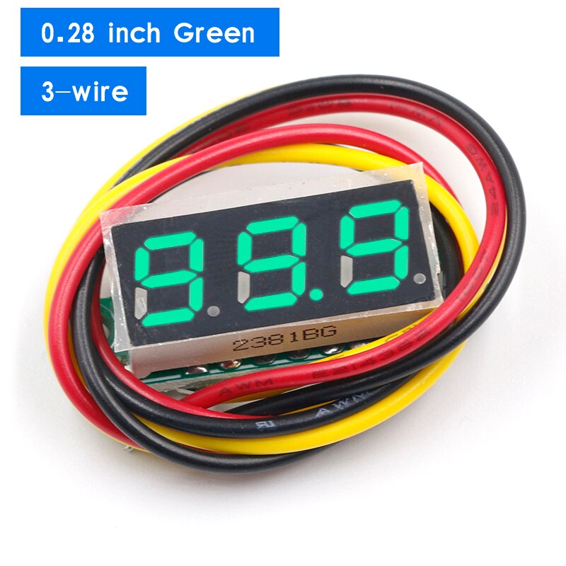 Three line precision DC digital voltmeter head LED digital voltmeter DC4.5V-30V 0.28 Inch Mini Digital Voltmeter 0-100V: 3-line green