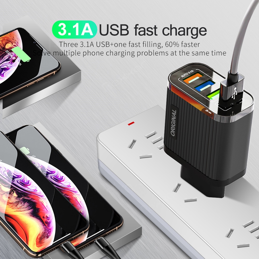 4 Ports USB Quick Charge 3.0 For Samsung Charger QC 3.0 Fast Charging For iPhone 11 8 Huawei Mate 30 Wall Travel Charger Adapter