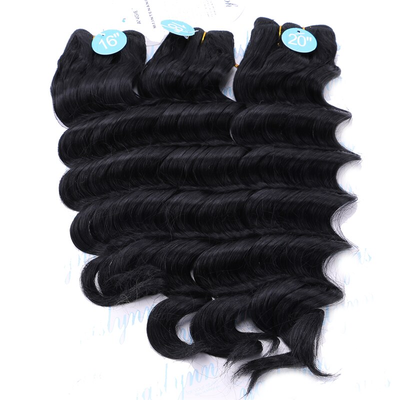 Deep Curly Hair Wave Synthetic Hair Heat Resistant loose Deep Wave Hair Bundles Extensions Natural Black Weaving: #1B