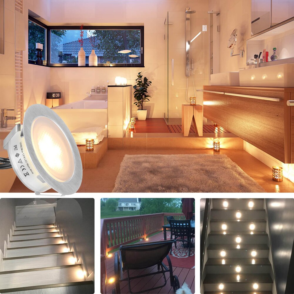 16PCS LED Deck Light IP67 Waterproof Stainless Steel Recessed Stair Underground Bulb Lamp LED Floor Light Wall spotlight DC12V
