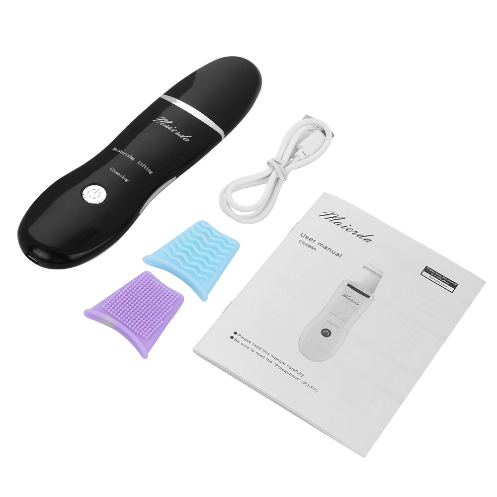 Ultrasone trillingen diepe gezichtsreiniging huidscrub verwijdert vuil mee-eters vermindert rimpels gezichtslifting peeling mee-eter poriën: Zwart geen doos