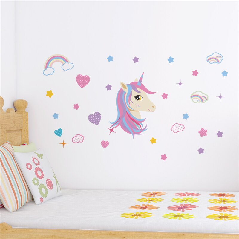 Autocollant Mural Déco Licorne Arc-en-ciel Étoile - Amovible - Décoration Chambre Bébé/enfant