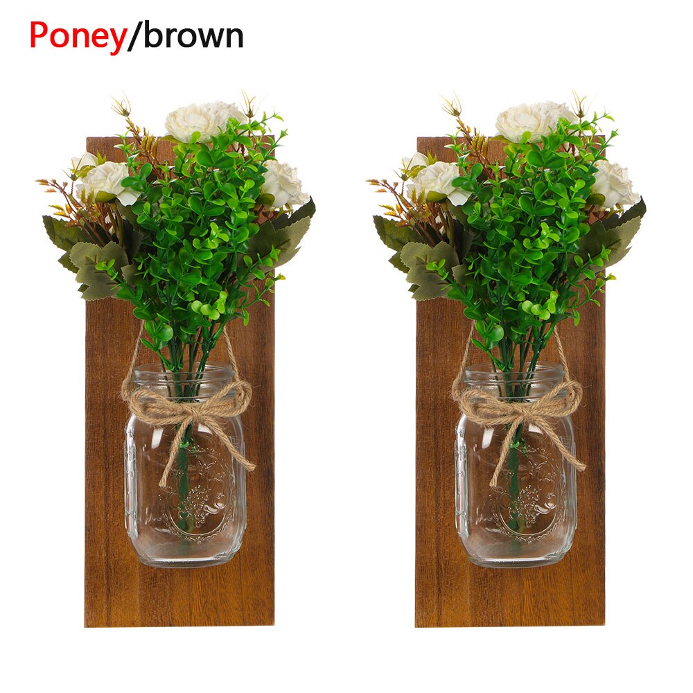 Tira de luces LED de pared con Control remoto para colgar en el hogar, apliques de luz con flores artificiales de tarro de albañil, decoración para el hogar, 2 uds.: Pone Brown