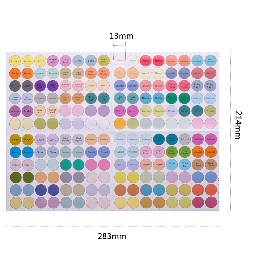 576 pz/foglio etichette adesive di carta colorata per bottiglie di olio essenziale di vetro etichette coperchio coperchio adesivi rotondi vuoti
