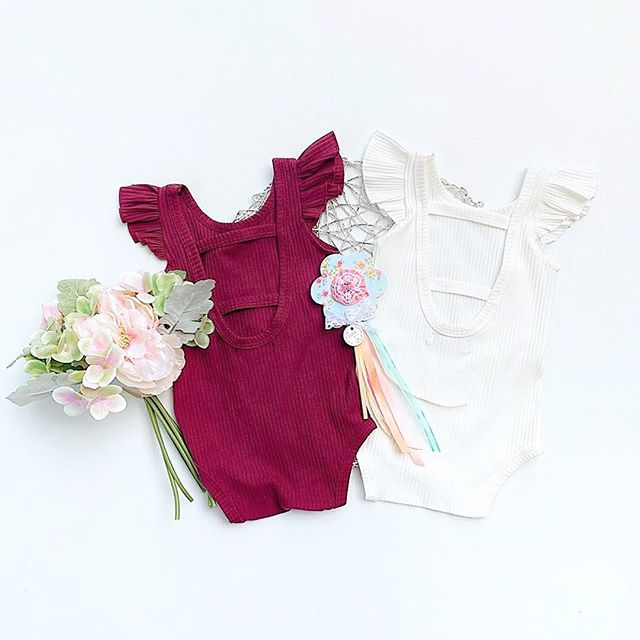 0-24M Newborn Infant Baby Girls Boys Bodysuits Solid Ruffles Short Sleeve Backless Jumpsuits 2 Colors