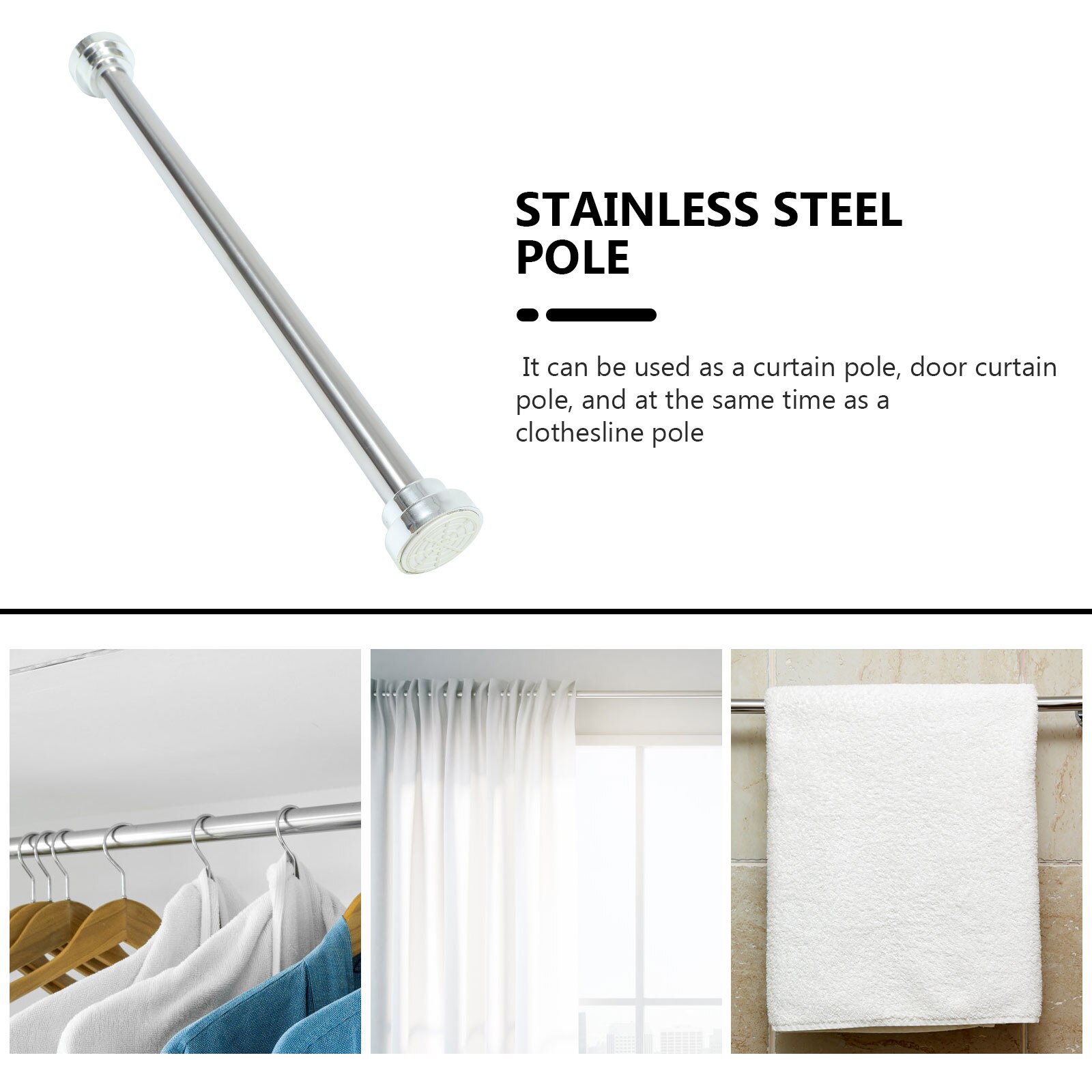 1Pc Stainless Steel Clothes Rail For Balcony Wardrobe Bathroom Multipurpose Rod